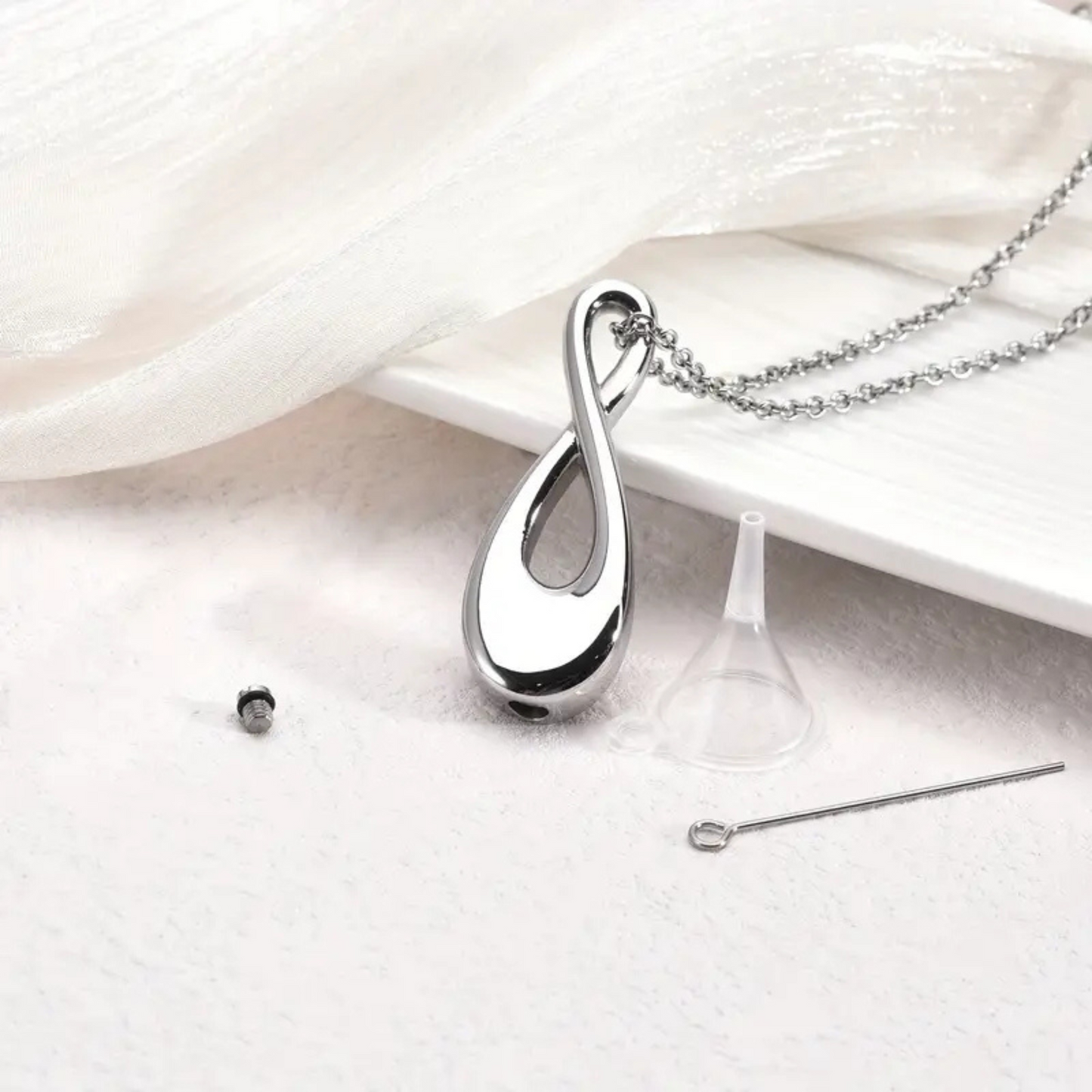 Stainless Steel Infinity Memorial Keepsake Urn Necklace (Free Engraving)