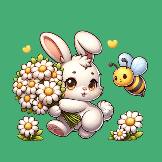 Cartoon Bee Chasing Easter Bunny Digital Design Download