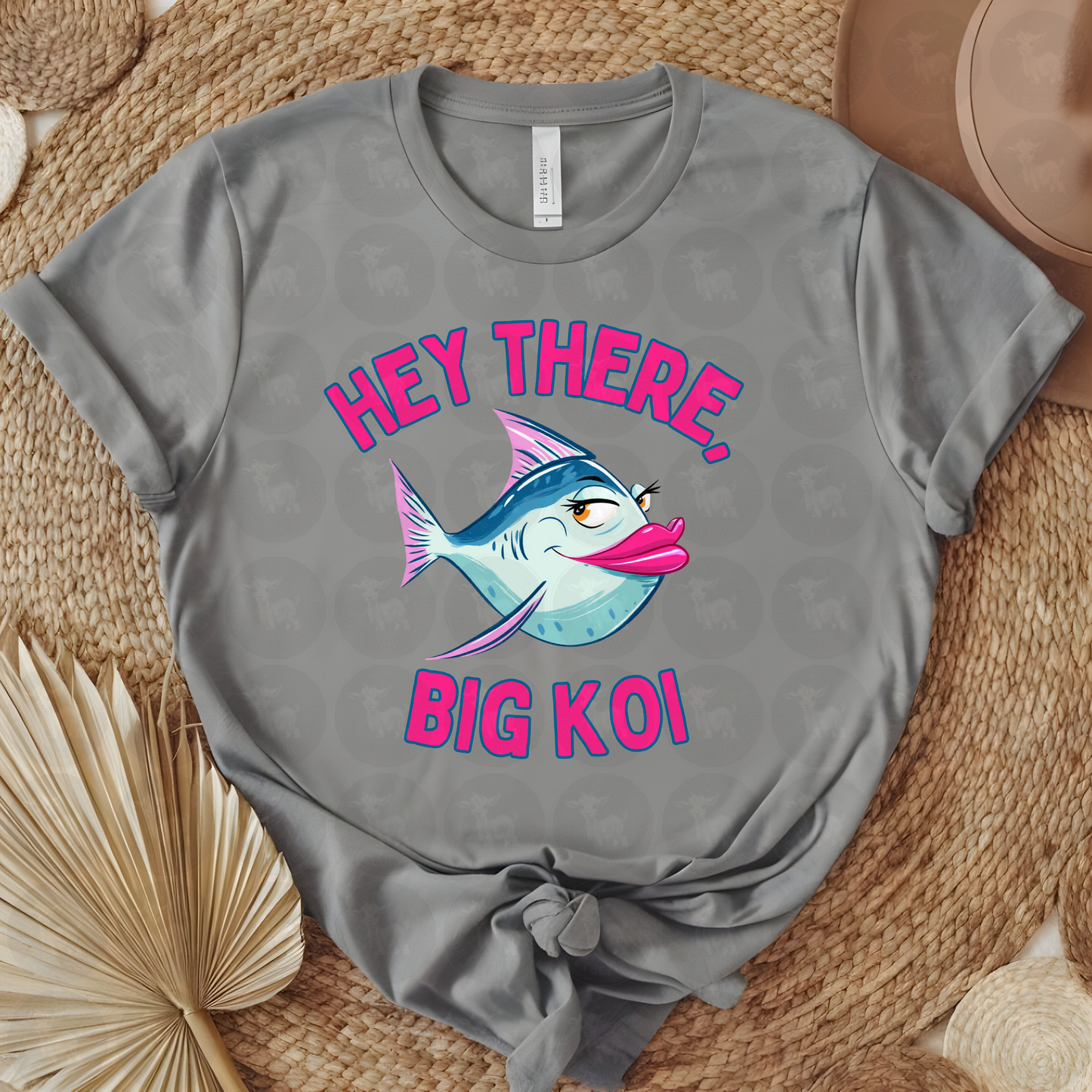 Hey There Big Koi Funny Fish Art | Sassy Cartoon Koi with Lips | Humorous Ocean Lover Gift | Playful Coastal Wall Print or Shirt Design
