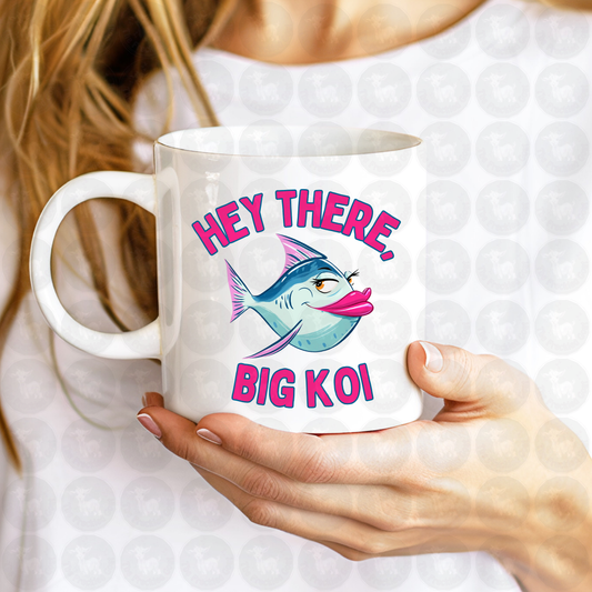 Hey There Big Koi Funny Fish Art | Sassy Cartoon Koi with Lips | Humorous Ocean Lover Gift | Playful Coastal Wall Print or Shirt Design