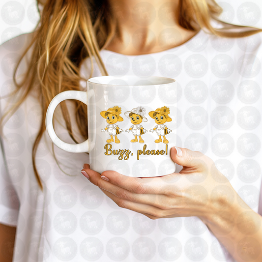 Buzz, Please! Funny Bee Squad Art | Cute Bees in Hats and Overalls | Sassy Garden Printable or Shirt Design | Honeybee Humor for Bee Lovers