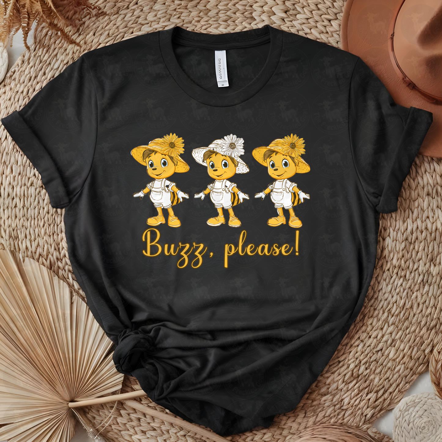 Buzz, Please! Funny Bee Squad Art | Cute Bees in Hats and Overalls | Sassy Garden Printable or Shirt Design | Honeybee Humor for Bee Lovers