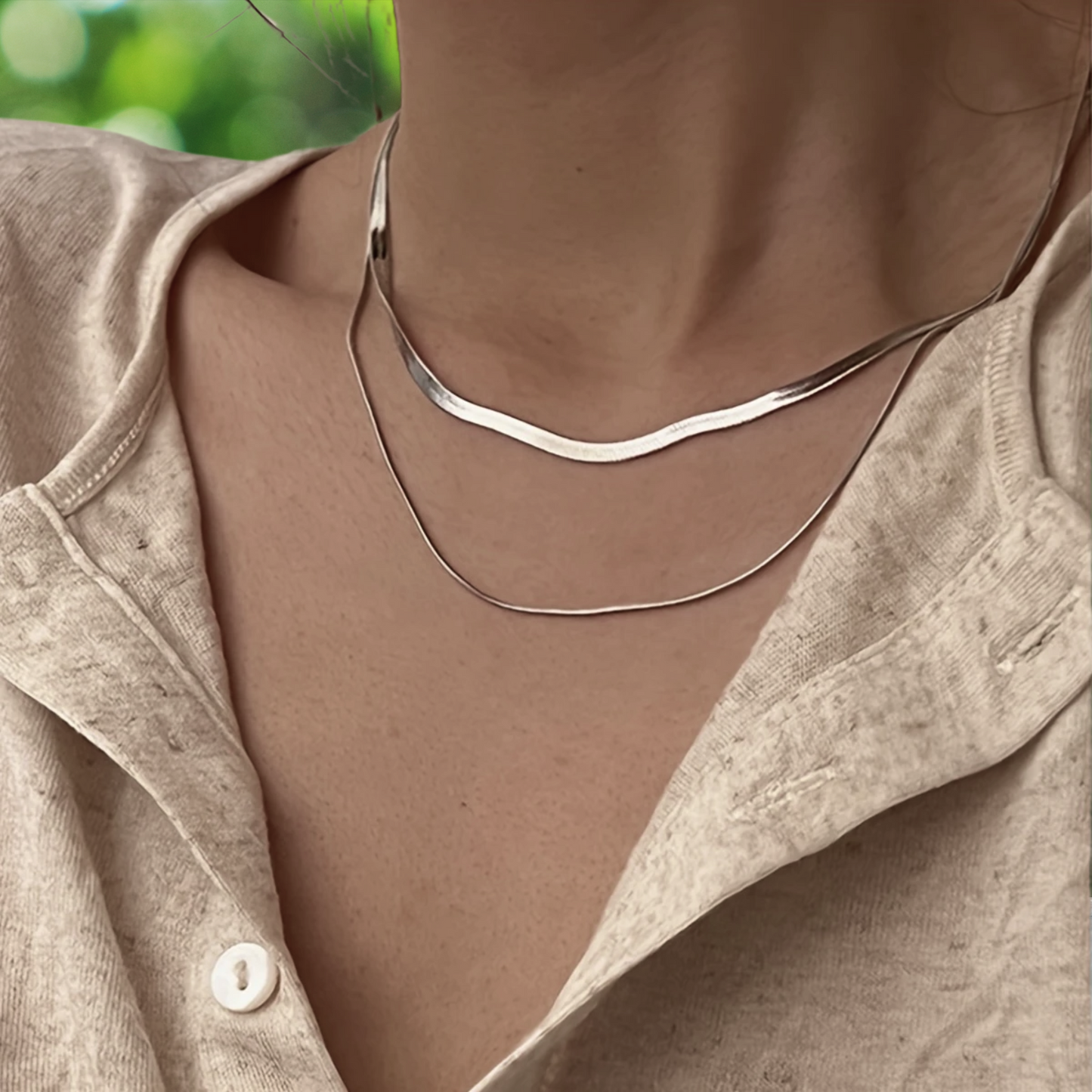 Stainless Steel Layered Snake Chain Necklace Set