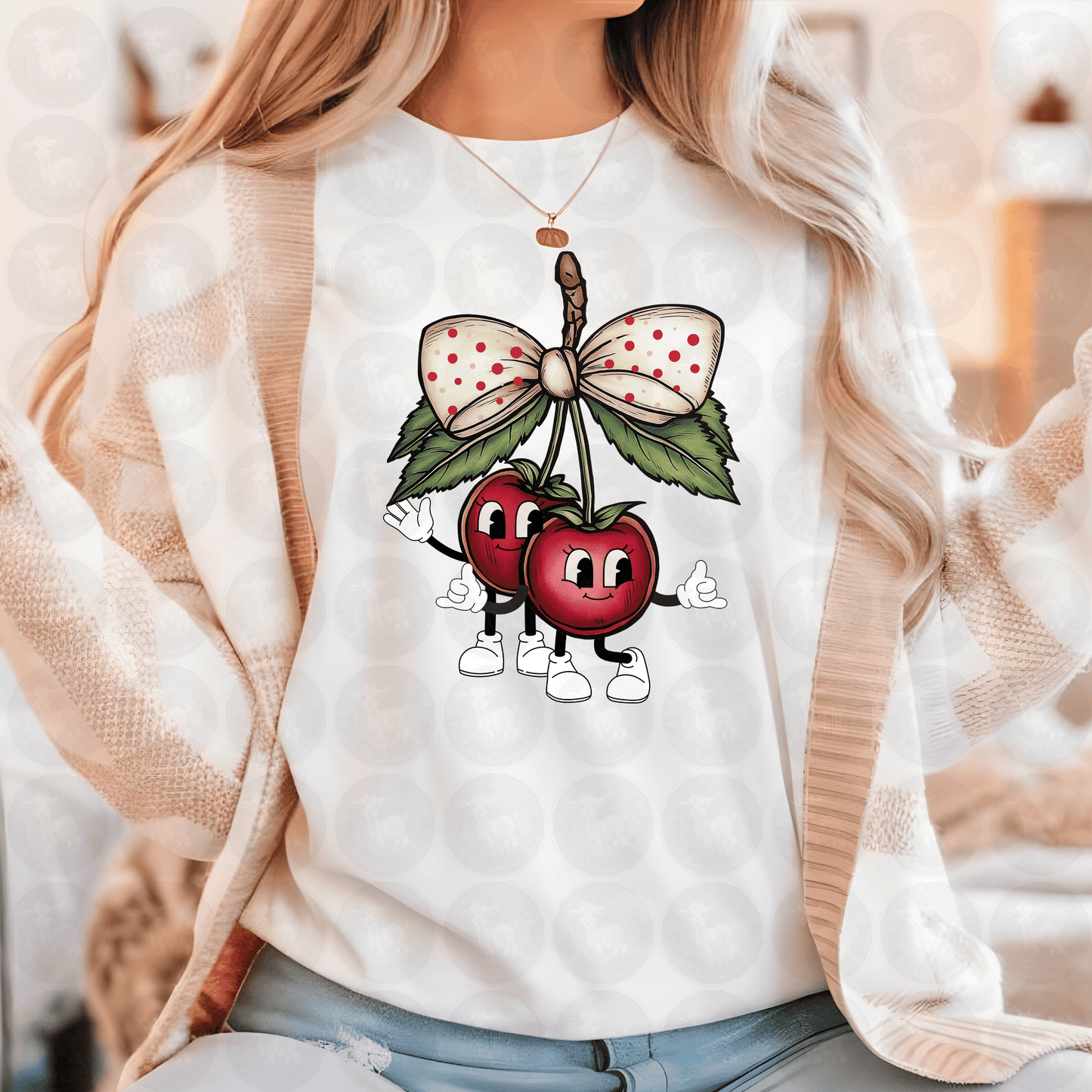 Coquette Bow Cherries Cartoon Digital Download