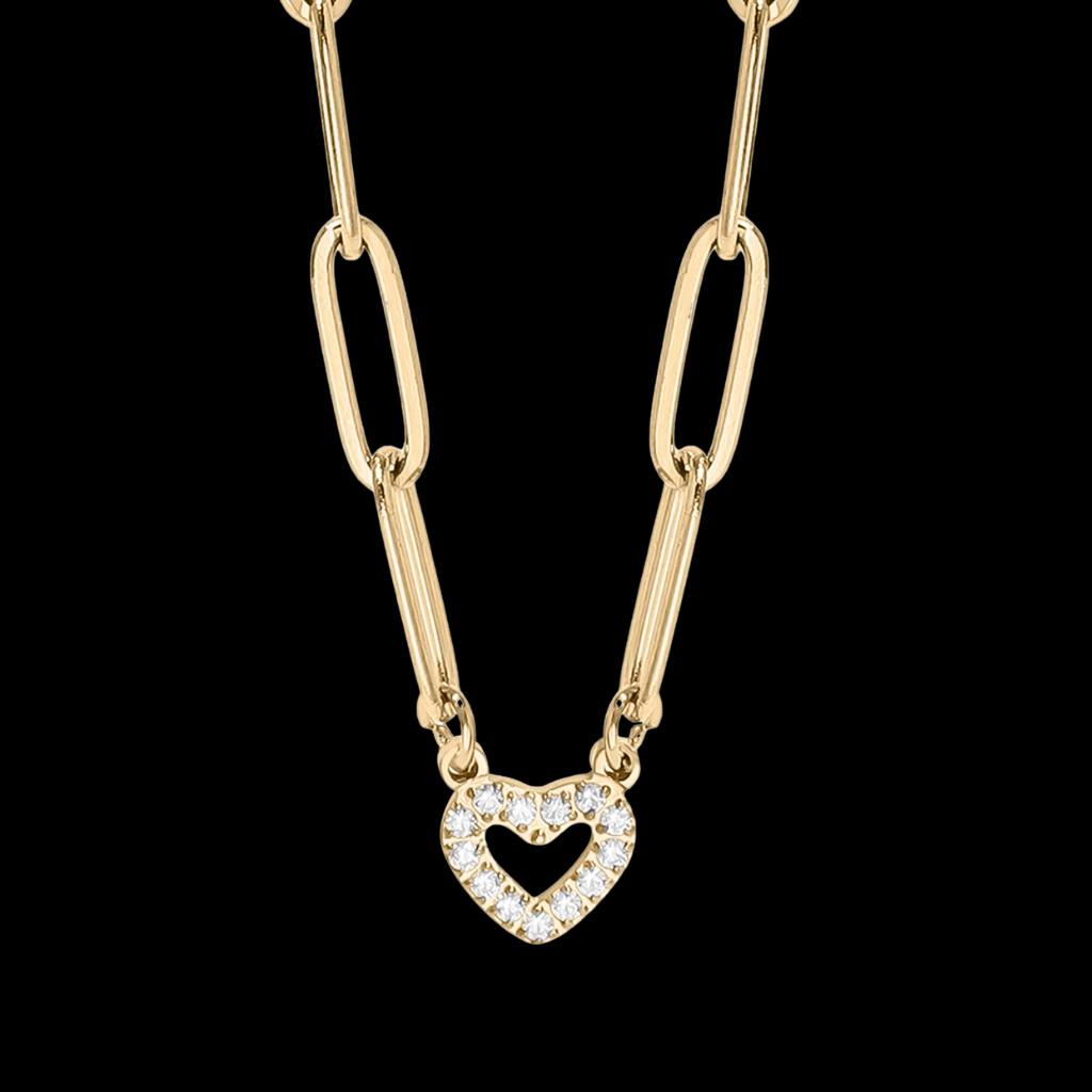 Stone Heart Paperclip Chain Necklace
