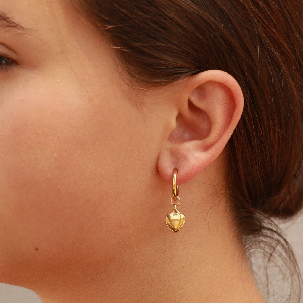 Huggie Heart Pendant Earrings (Engravable)