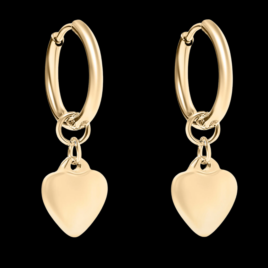 Huggie Heart Pendant Earrings (Engravable)
