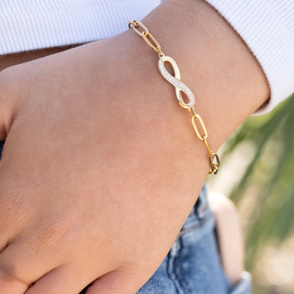 Stone Infinity Paperclip Chain Bracelet