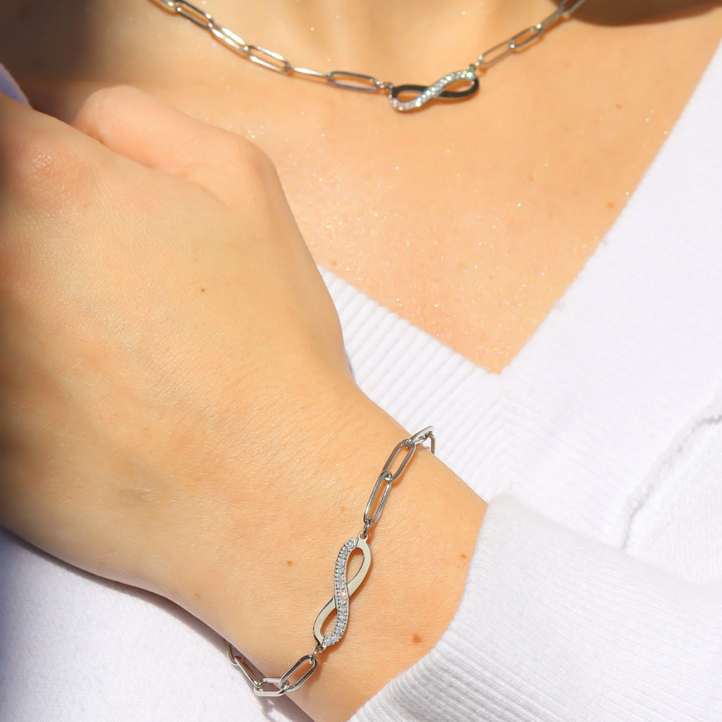 Paperclip Infinity Necklace Bracelet Set
