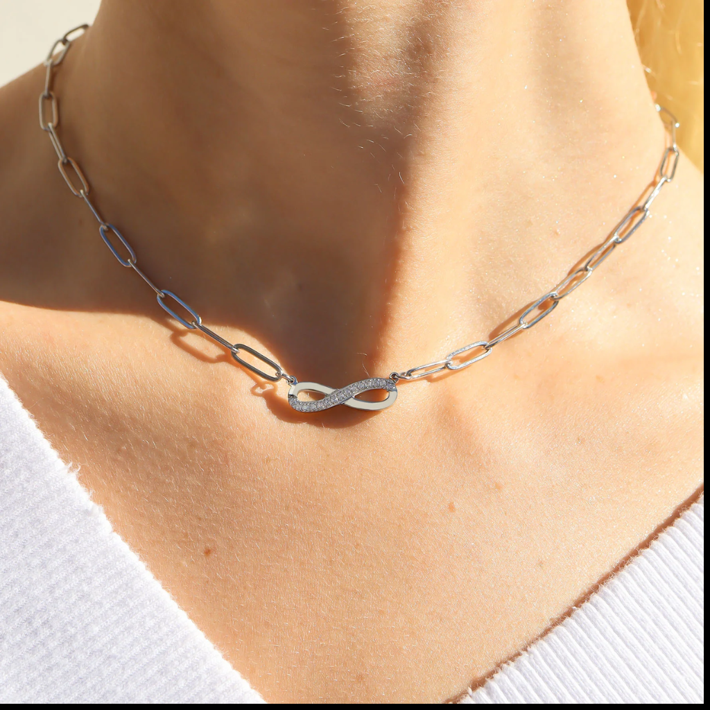Stone Infinity Paperclip Chain Necklace