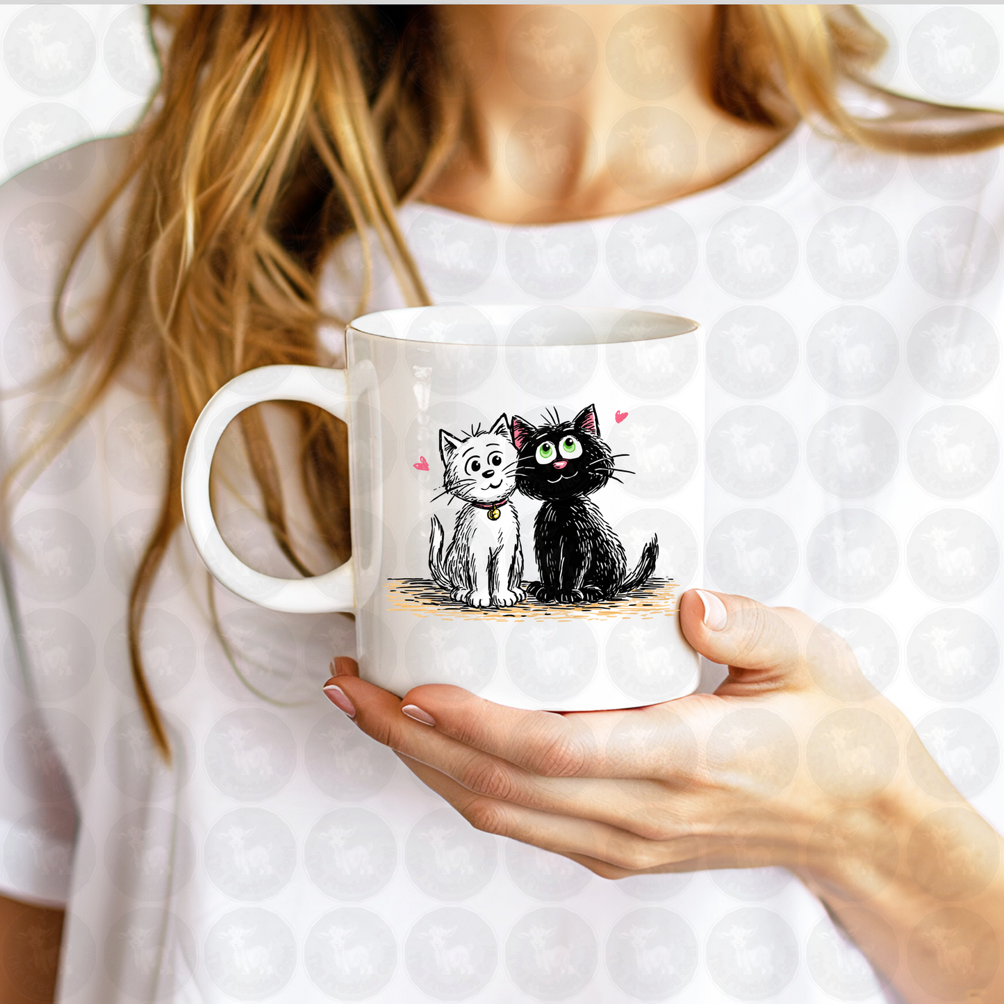 Cute Black and White Cat Couple Art | Adorable Kitty Love Illustration | Romantic Pet Lover Wall Print or Shirt Design | Cartoon Cats in Love