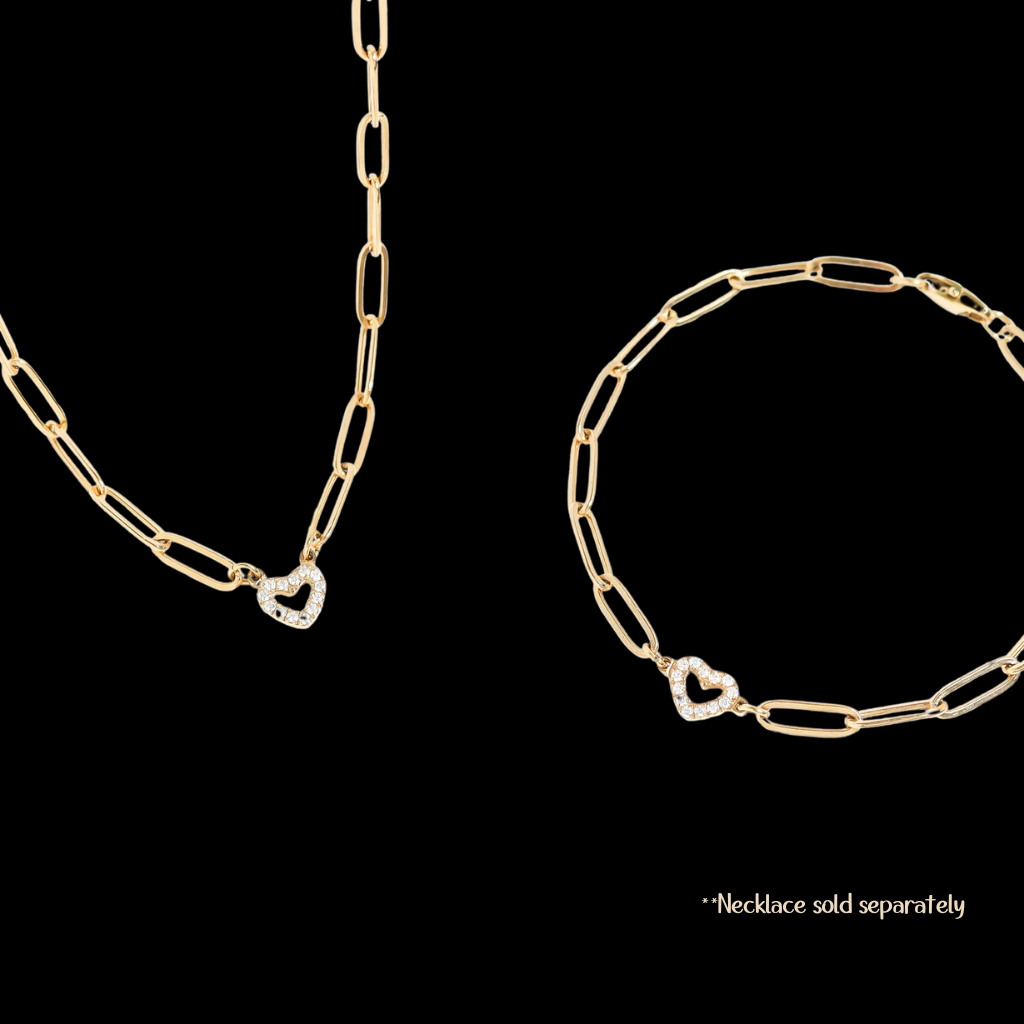 Stone Heart Paperclip Chain Bracelet