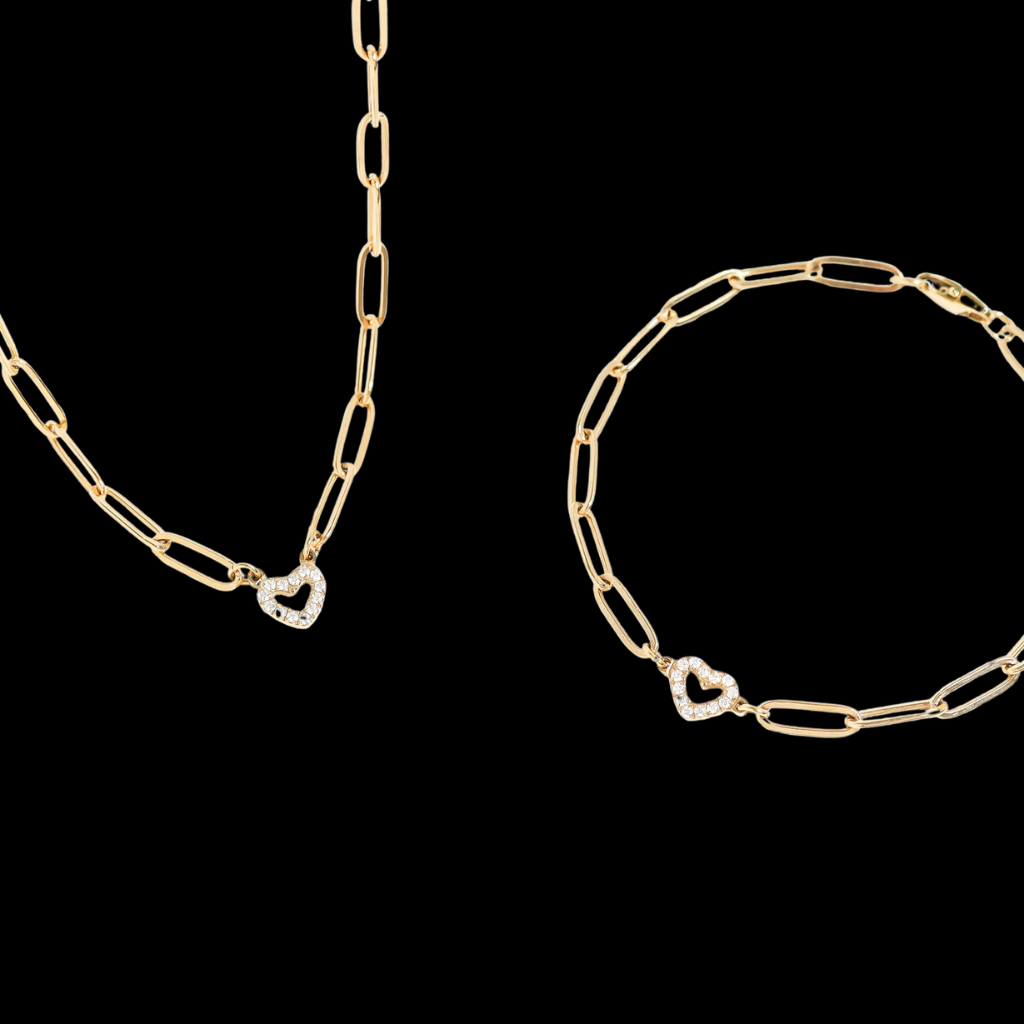 Paperclip Heart Necklace Bracelet Set