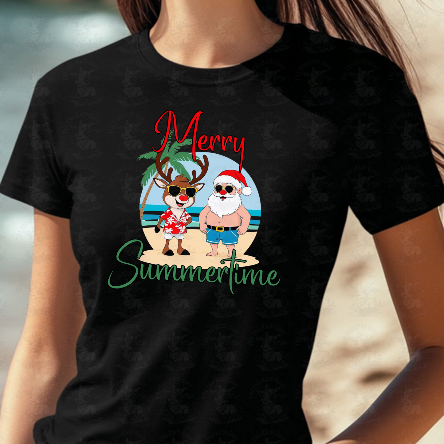 Merry Summertime Santa and Reindeer Art | Funny Tropical Christmas Beach Print | Summer Holiday Shirt or Coastal Decor Design | Digital Design Download