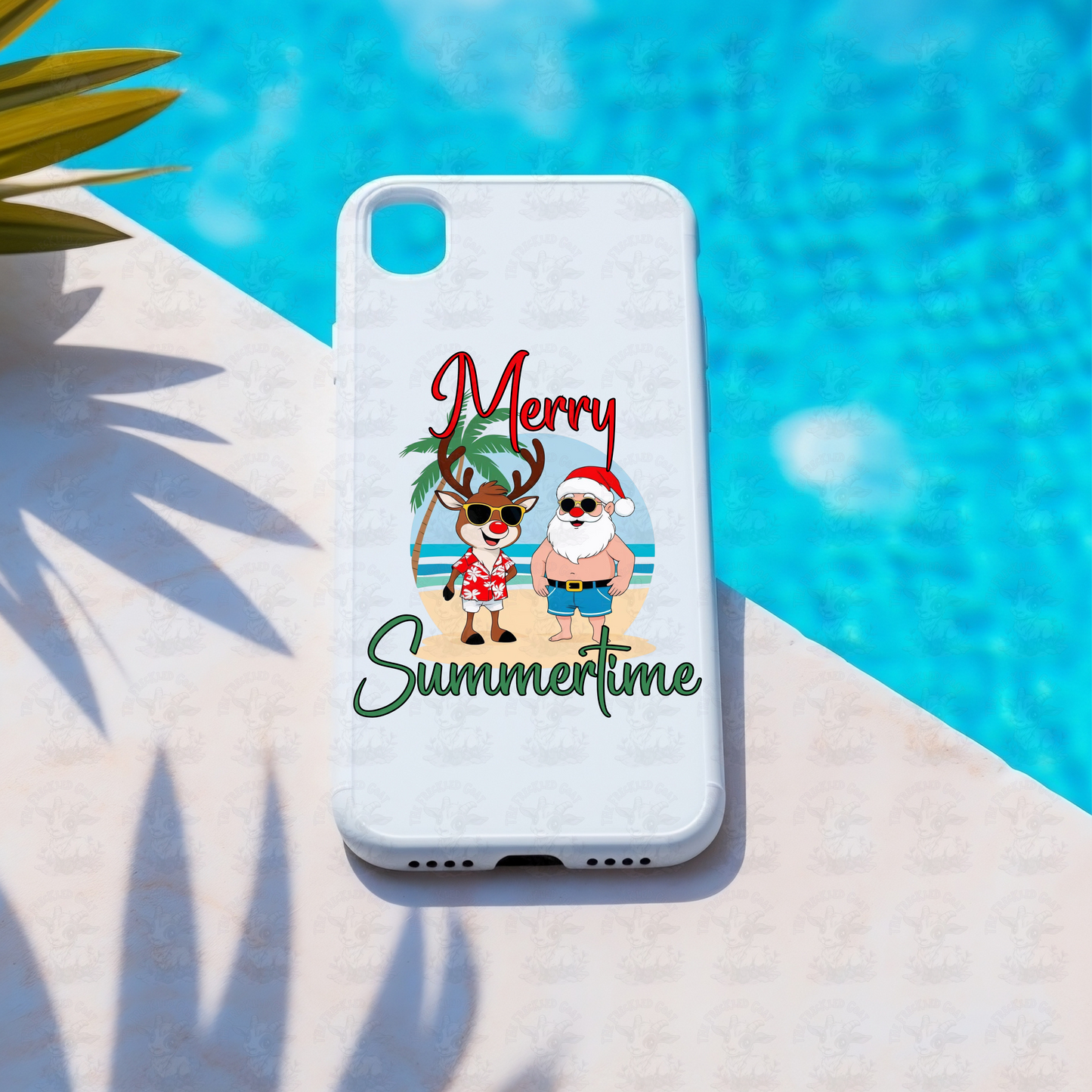 Merry Summertime Santa and Reindeer Art | Funny Tropical Christmas Beach Print | Summer Holiday Shirt or Coastal Decor Design | Digital Design Download