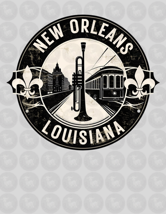 New Orleans Louisiana Jazz Streetcar Wall Art | Vintage Music City Poster | French Quarter Trombone Print | NOLA Home or Bar Decor