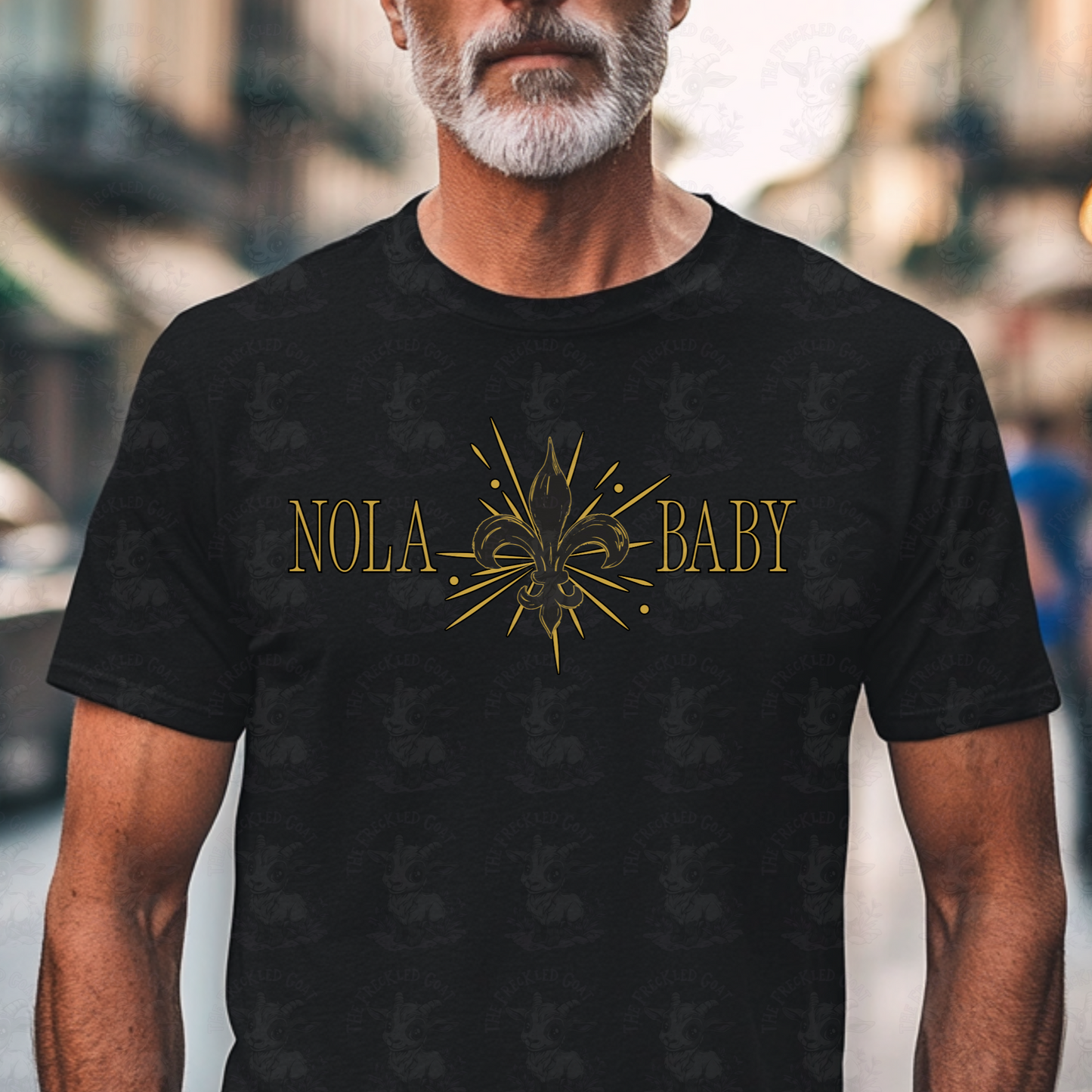 NOLA Baby Fleur de Lis Art | New Orleans Pride Wall Print or Shirt | Elegant Gold and Black Southern Louisiana Decor Design