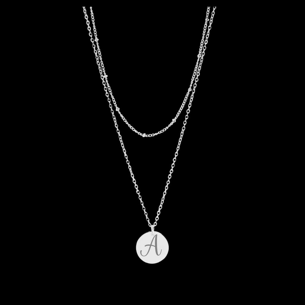 Loop & Satellite Chain Blank Disc Layered Necklace (Engravable)