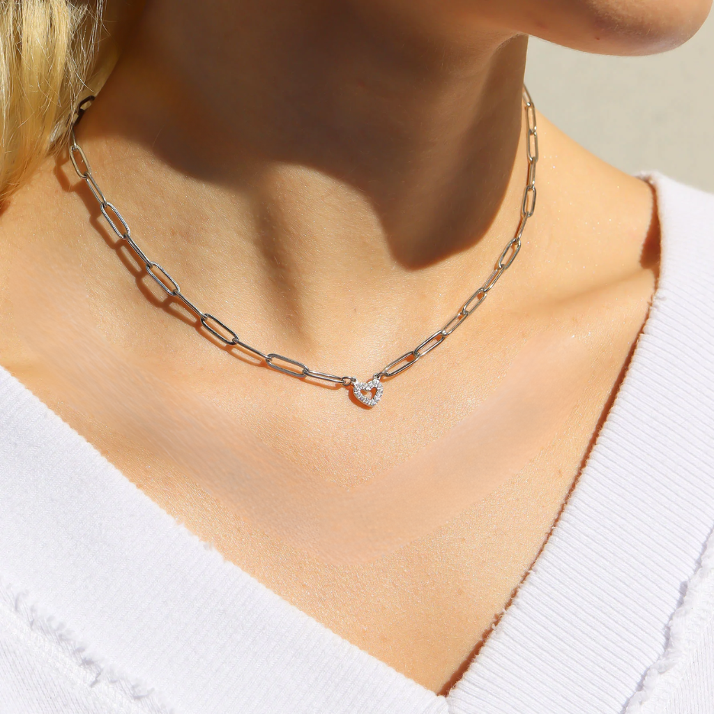 Paperclip Heart Necklace Bracelet Set