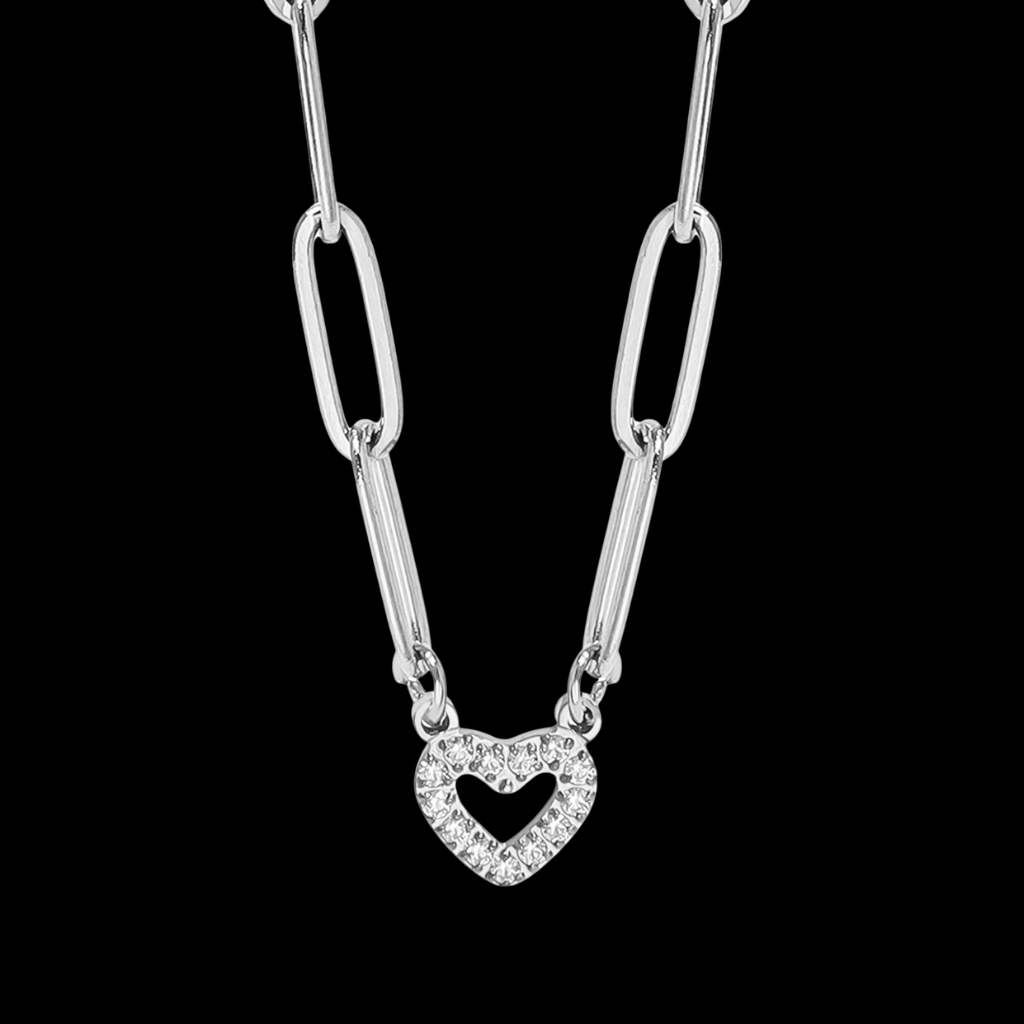 Stone Heart Paperclip Chain Necklace