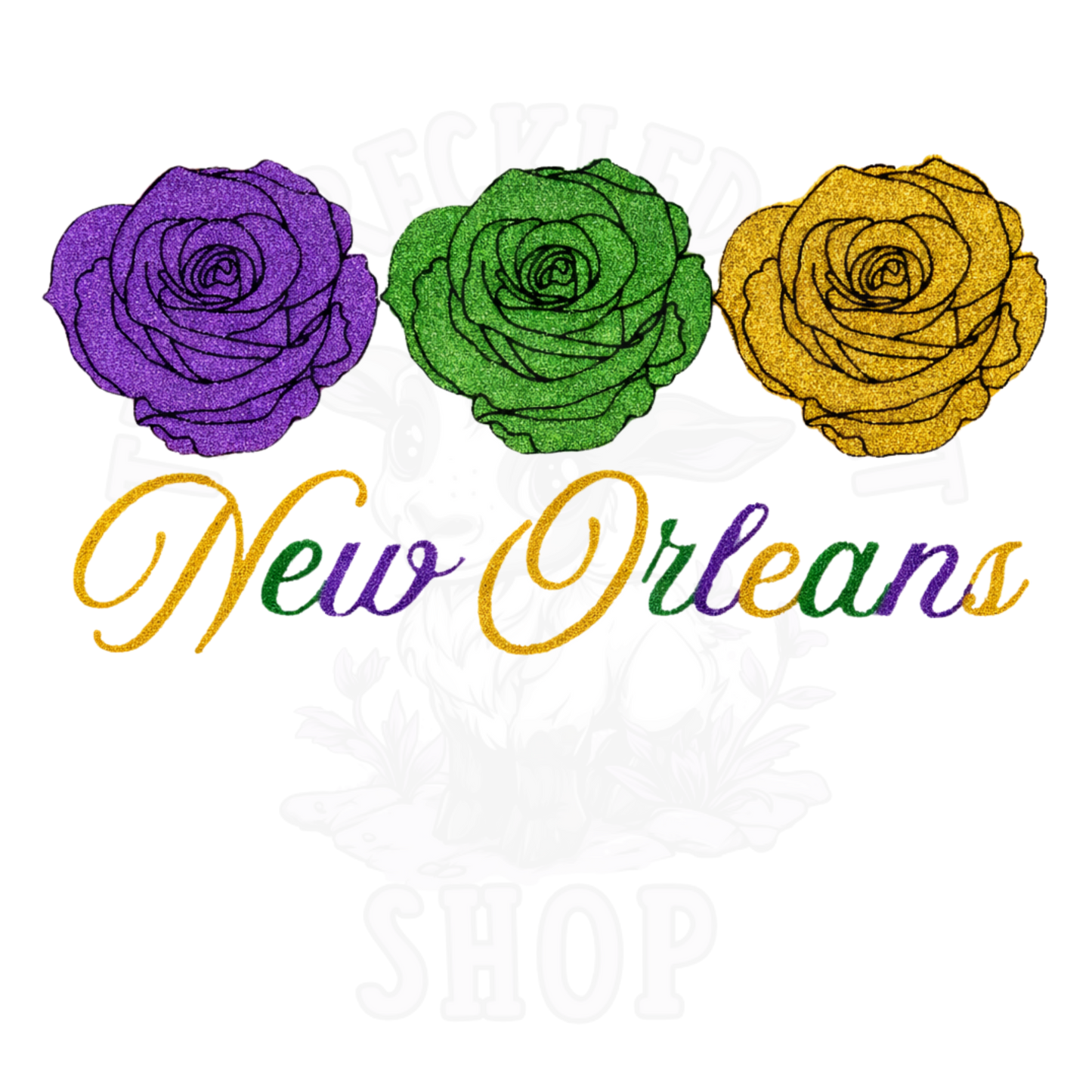 Mardi Gras Rose Design | New Orleans Digital Art PNG | Purple Green Gold Rose Illustration | Cute Flower Mardi Gras Download | Glitter Flower Download | Digital Download