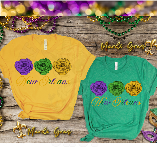 Mardi Gras Rose Design | New Orleans Digital Art PNG | Purple Green Gold Rose Illustration | Cute Flower Mardi Gras Download | Glitter Flower Download | Digital Download