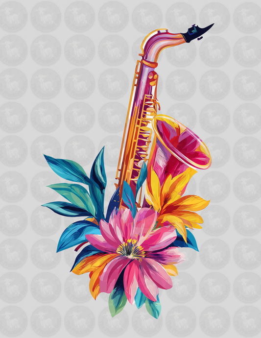 Watercolor Saxophone with Tropical Flowers Art Print | Vibrant Jazz Wall Decor | Colorful New Orleans Music Poster | Floral Musician Gift