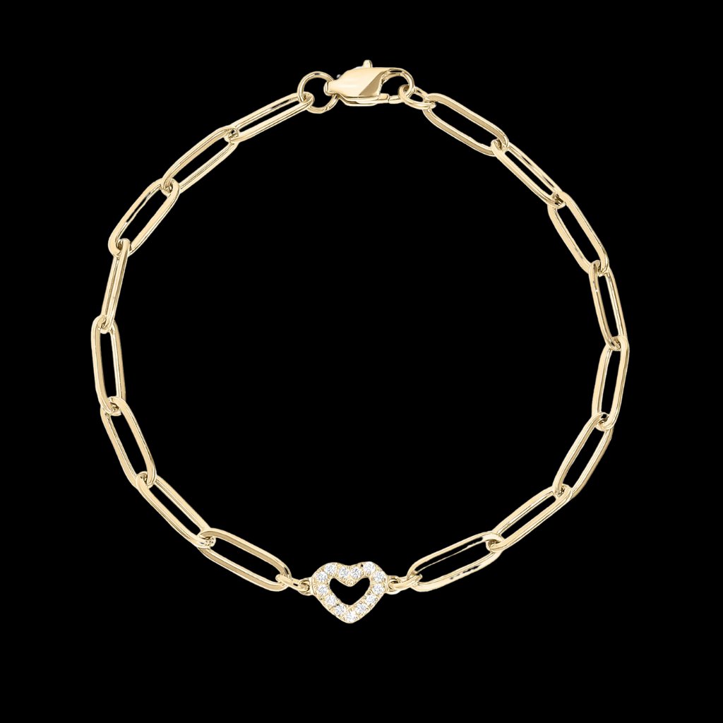 Stone Heart Paperclip Chain Bracelet