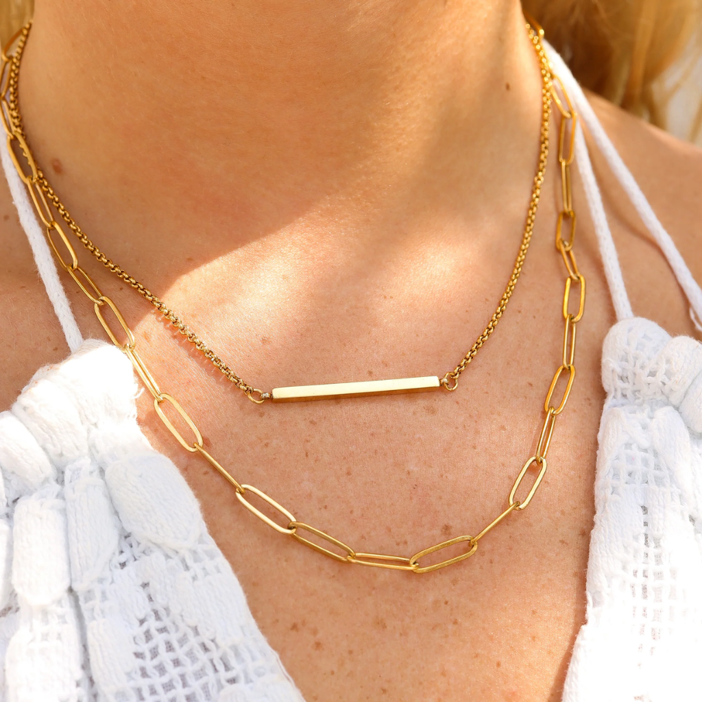 Paperclip Layered Blank Bar Necklace (Free Engraving)