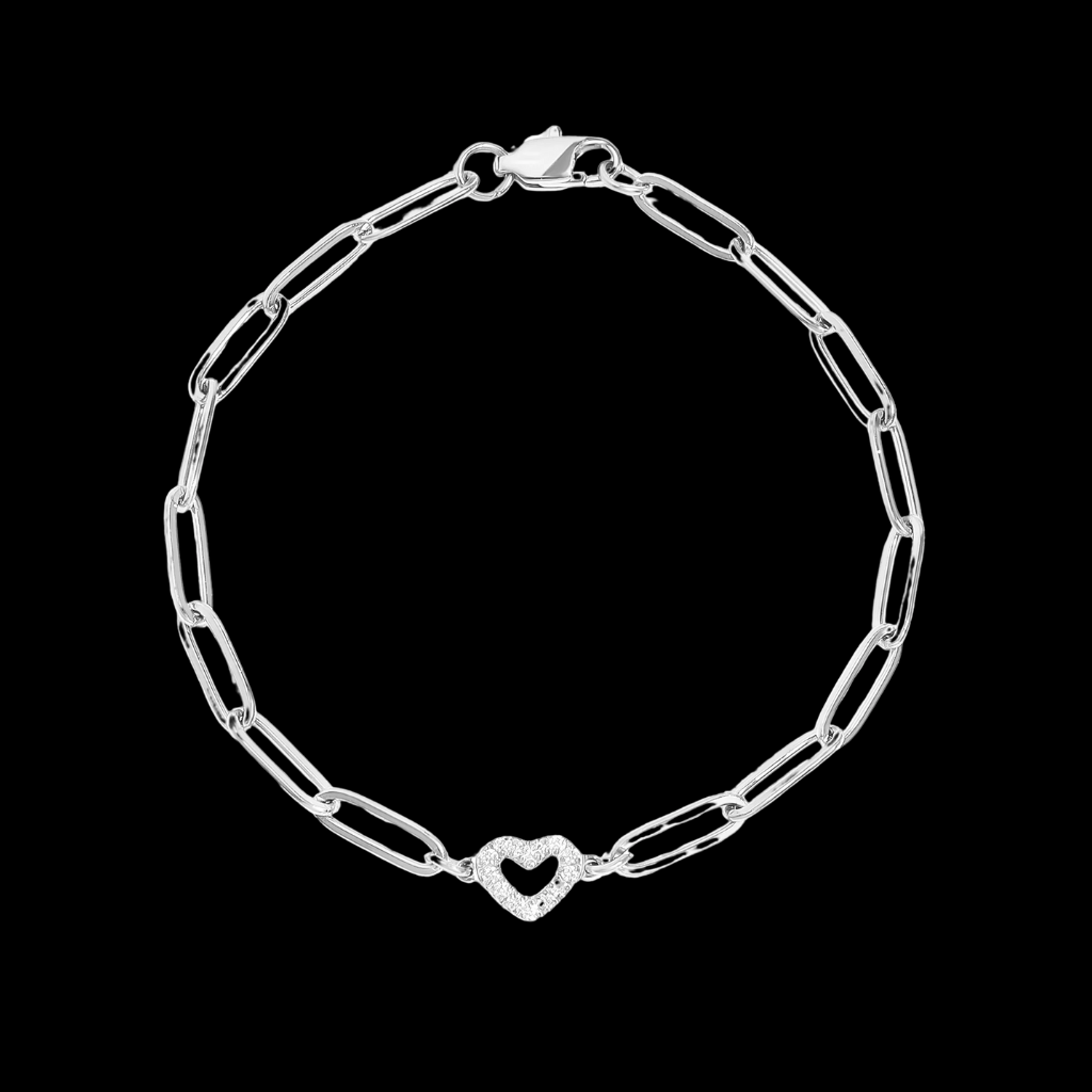 Stone Heart Paperclip Chain Bracelet
