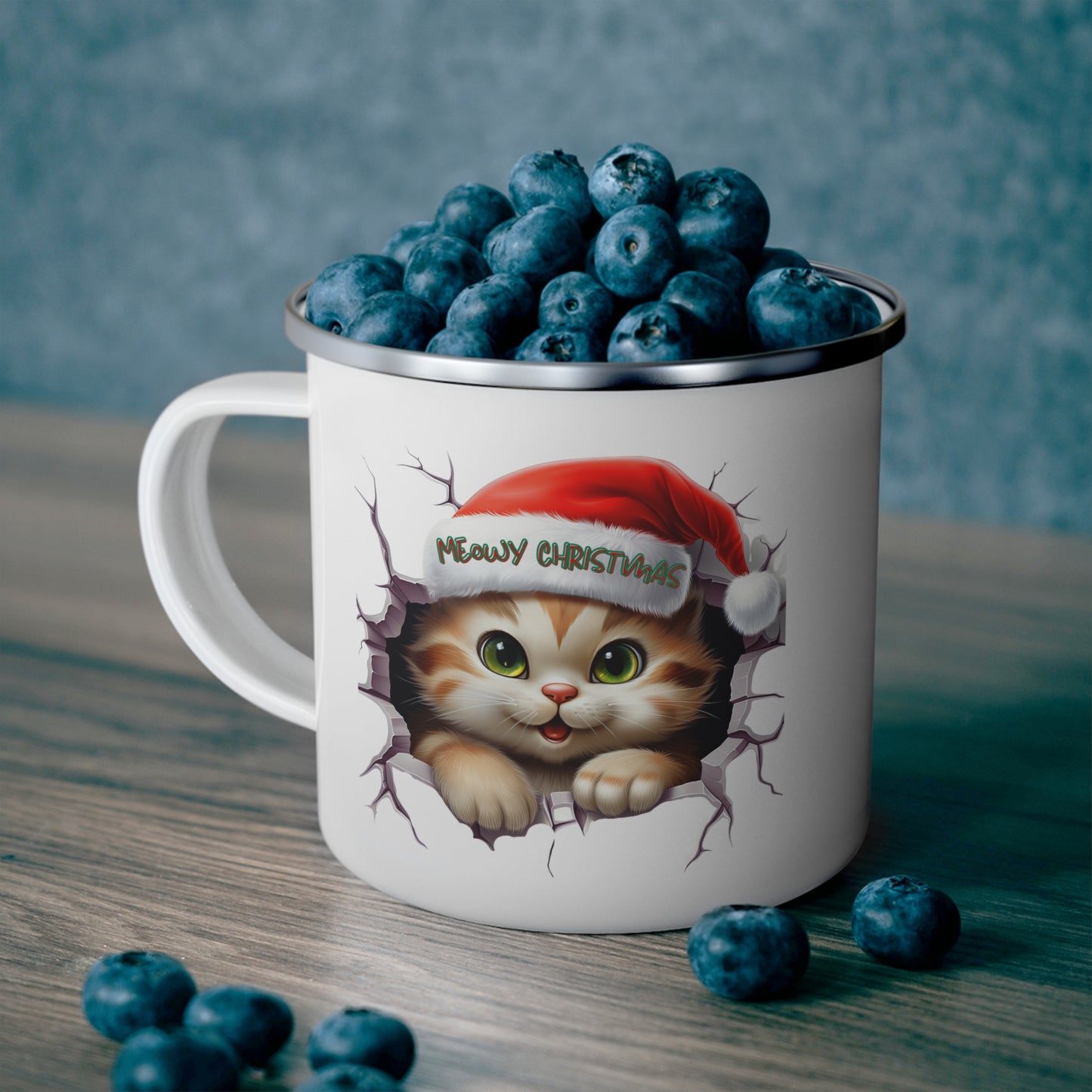 Meowy Christmas Kitty Kat -Enamel Camping Mug