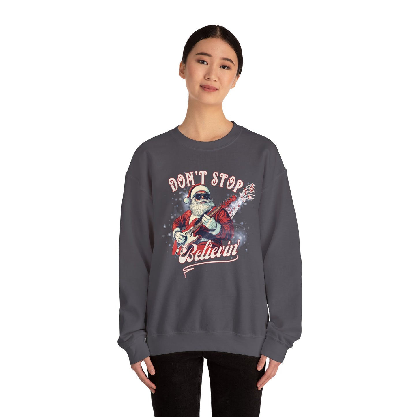 Don't Stop Believin Rock N Roll Santa Clause Christmas Sweatshirt