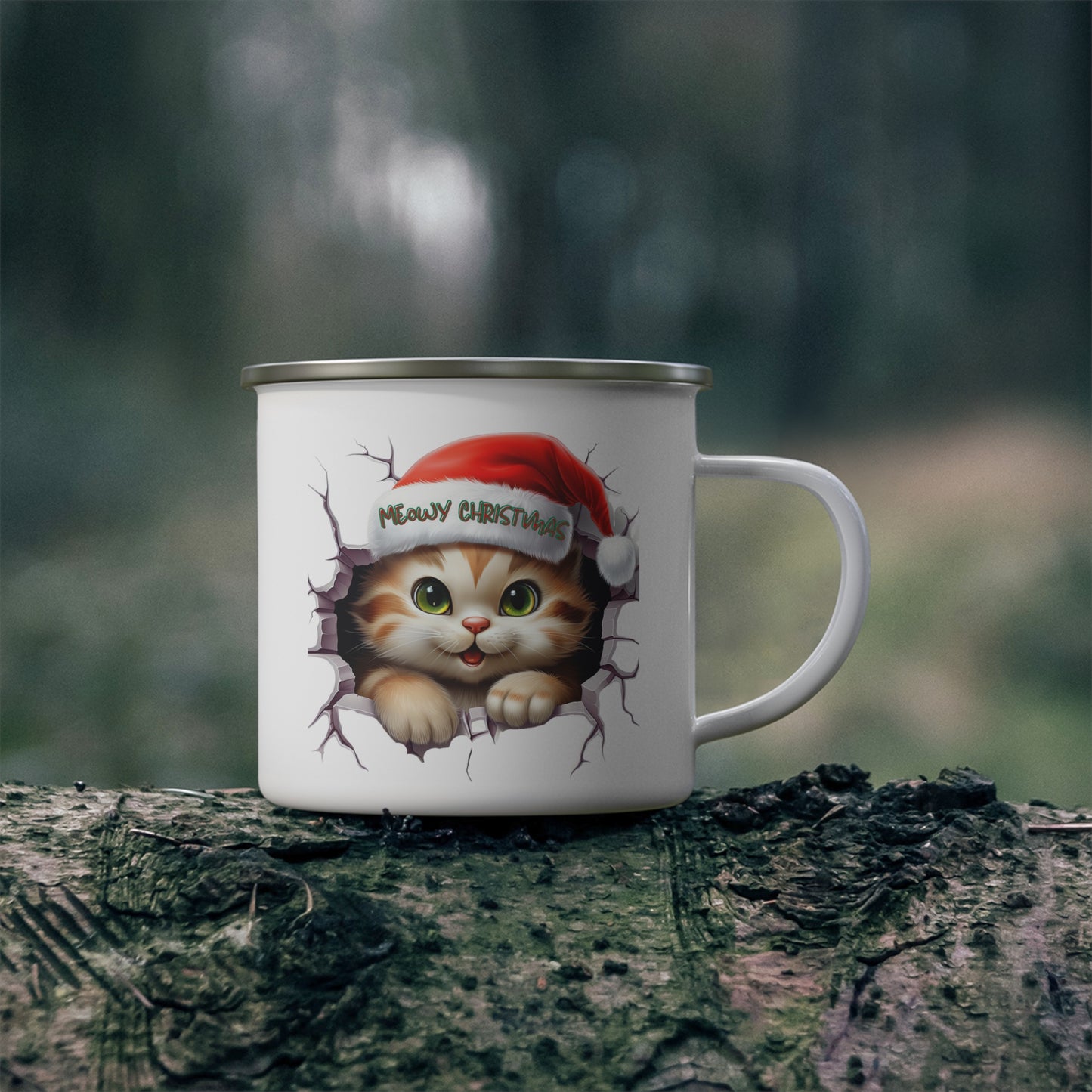 Meowy Christmas Kitty Kat -Enamel Camping Mug