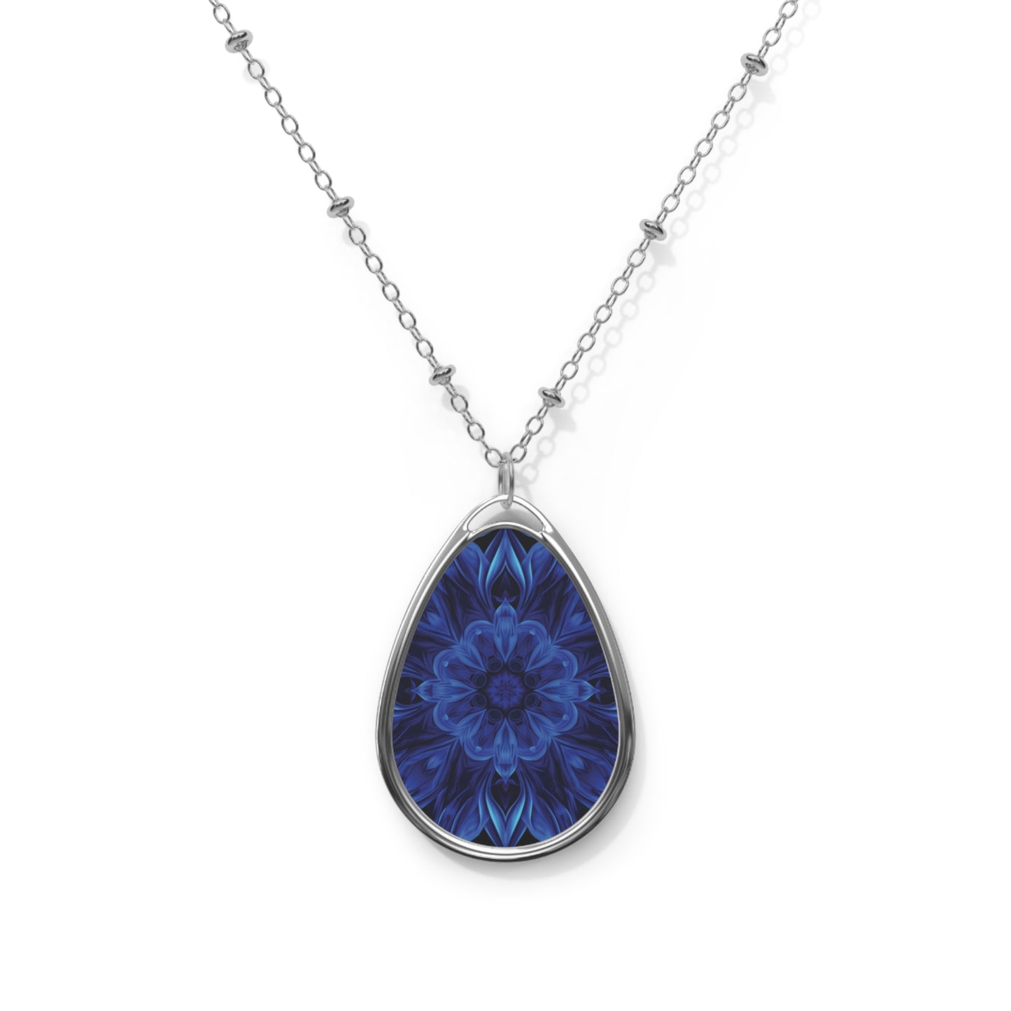 Blue Startburst Pattern -Oval Necklace