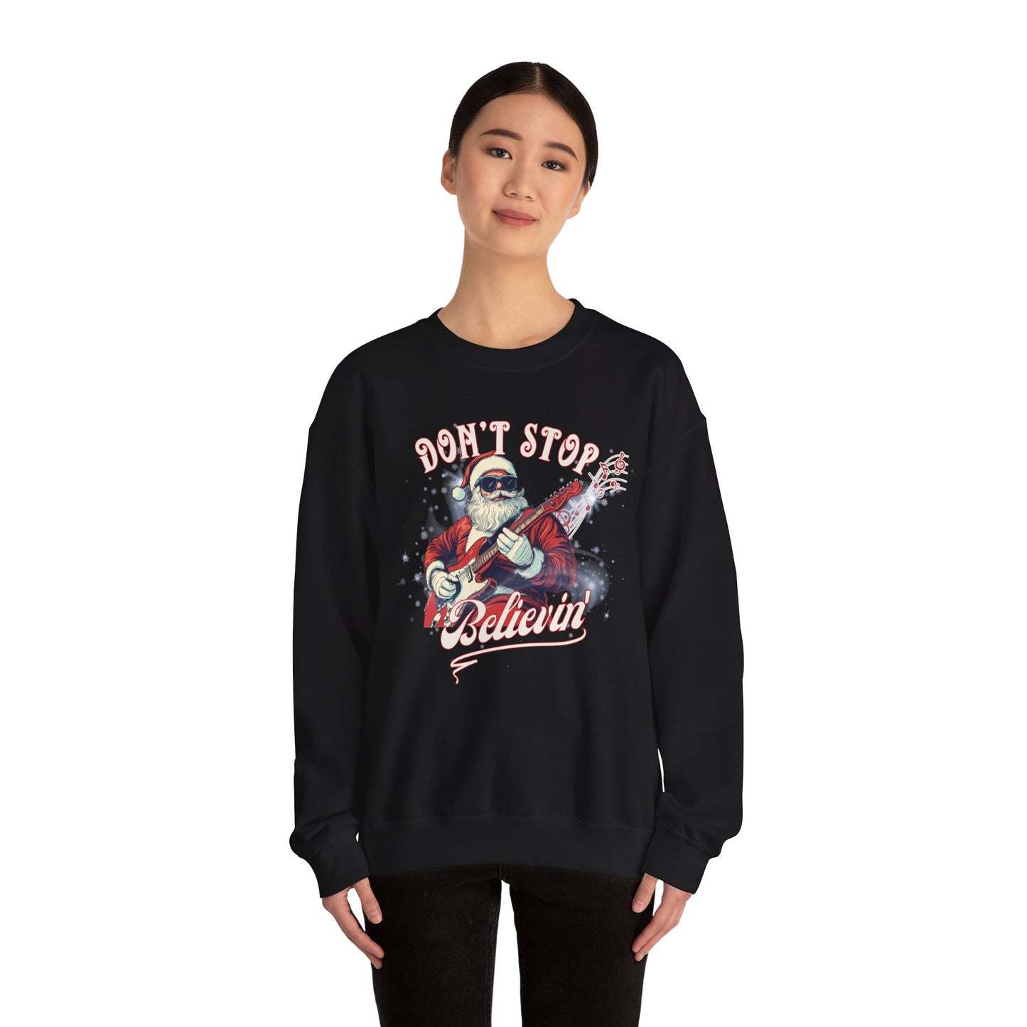 Don't Stop Believin Rock N Roll Santa Clause Christmas Sweatshirt