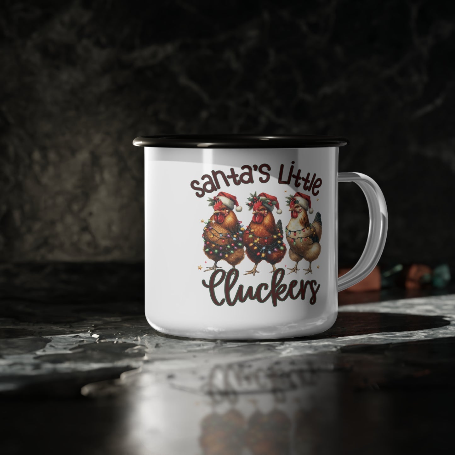 Santa's Little Cluckers -Enamel Camp Cup