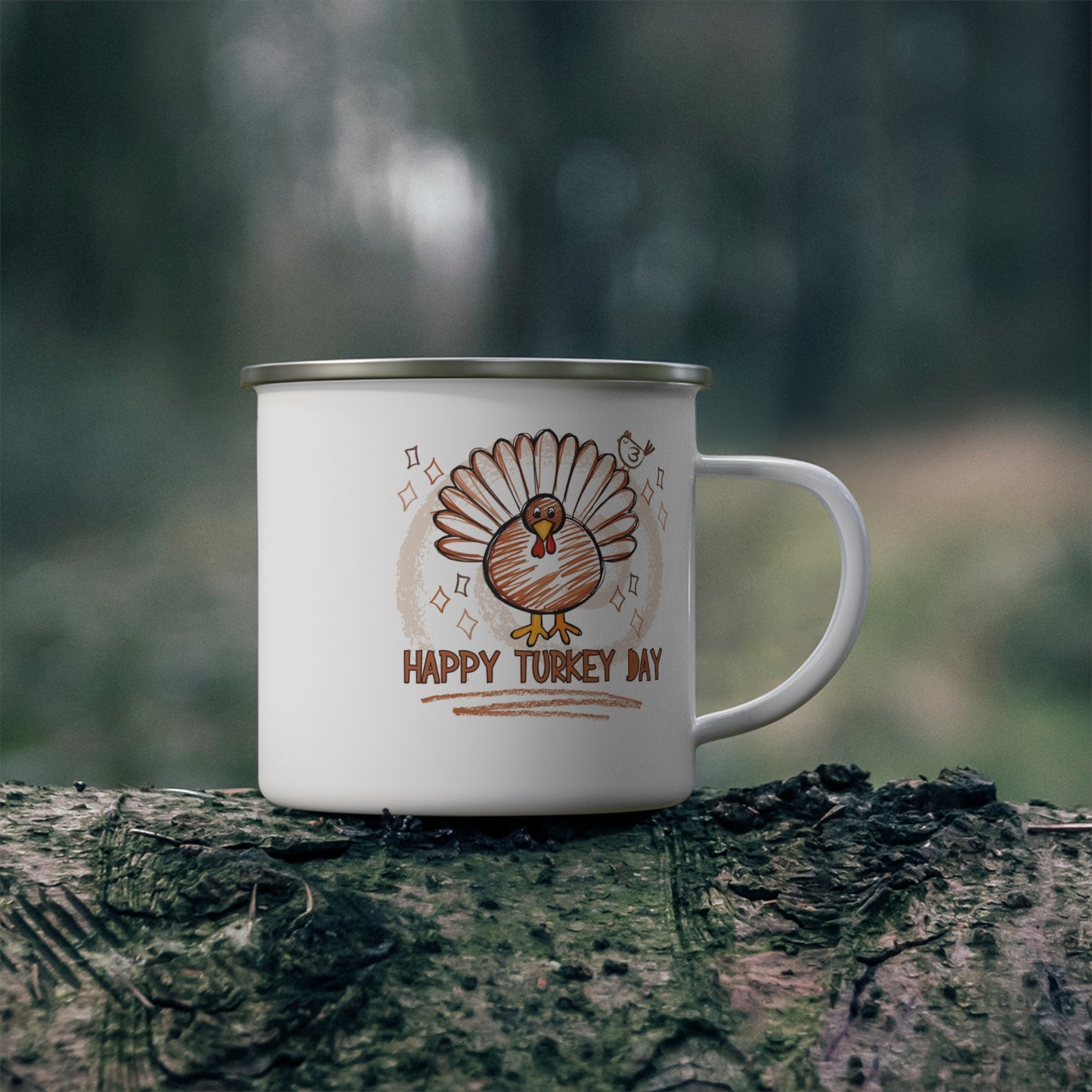 Happy Turkey Day Thanksgiving Holiday Enamel Camping Glamping Mug