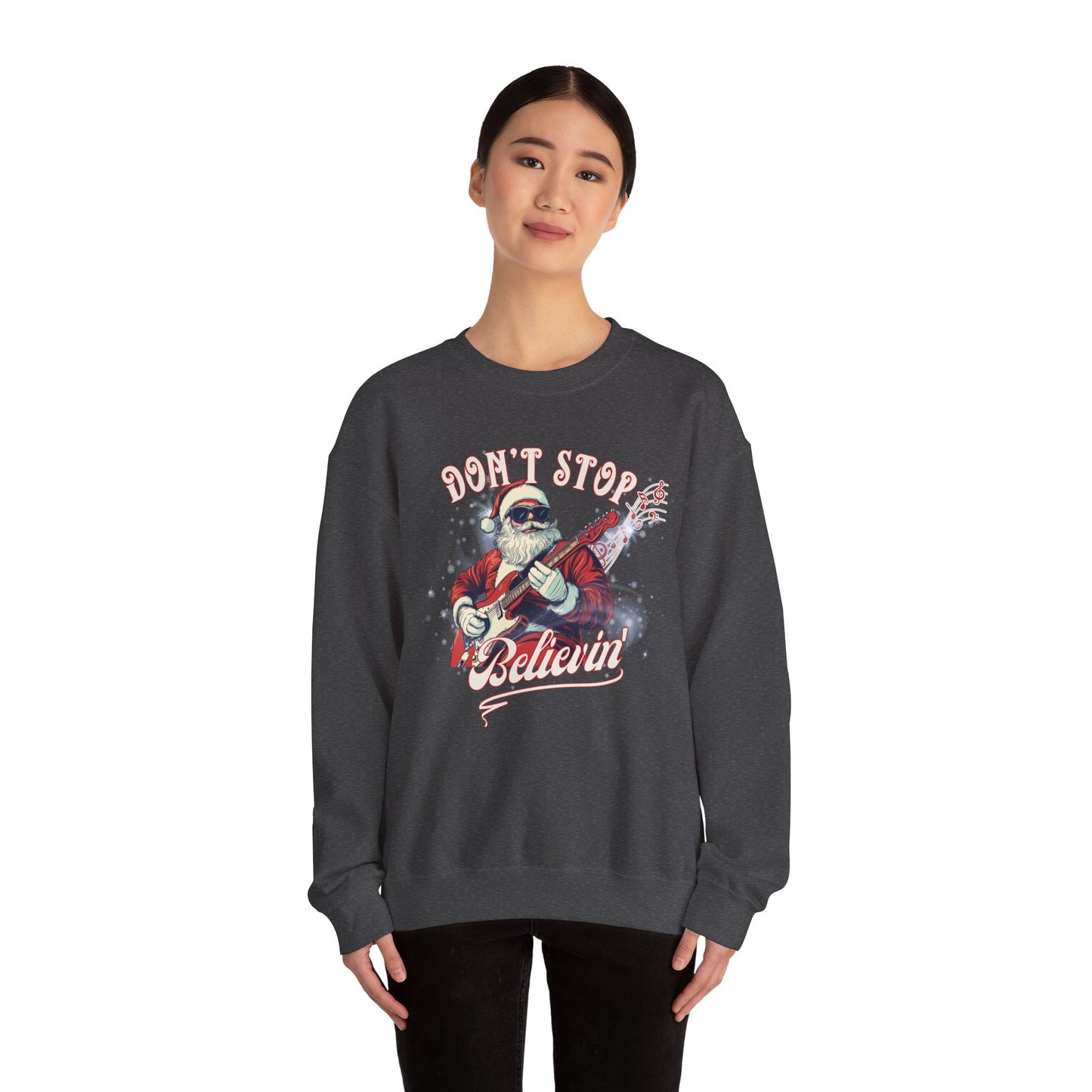 Don't Stop Believin Rock N Roll Santa Clause Christmas Sweatshirt