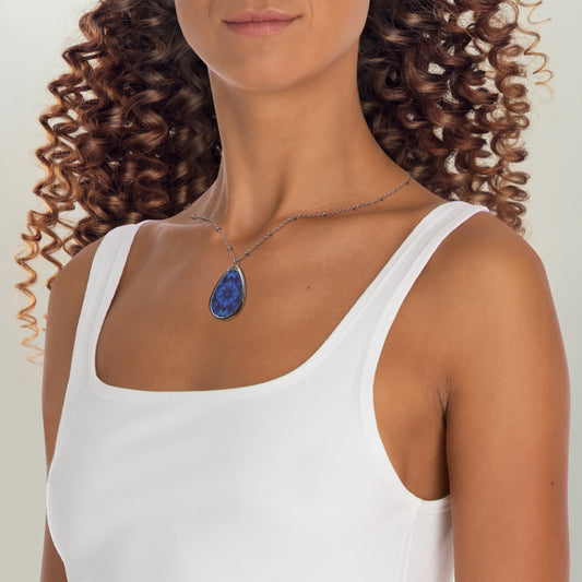 Blue Startburst Pattern -Oval Necklace