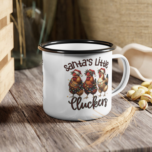 Santa's Little Cluckers -Enamel Camp Cup