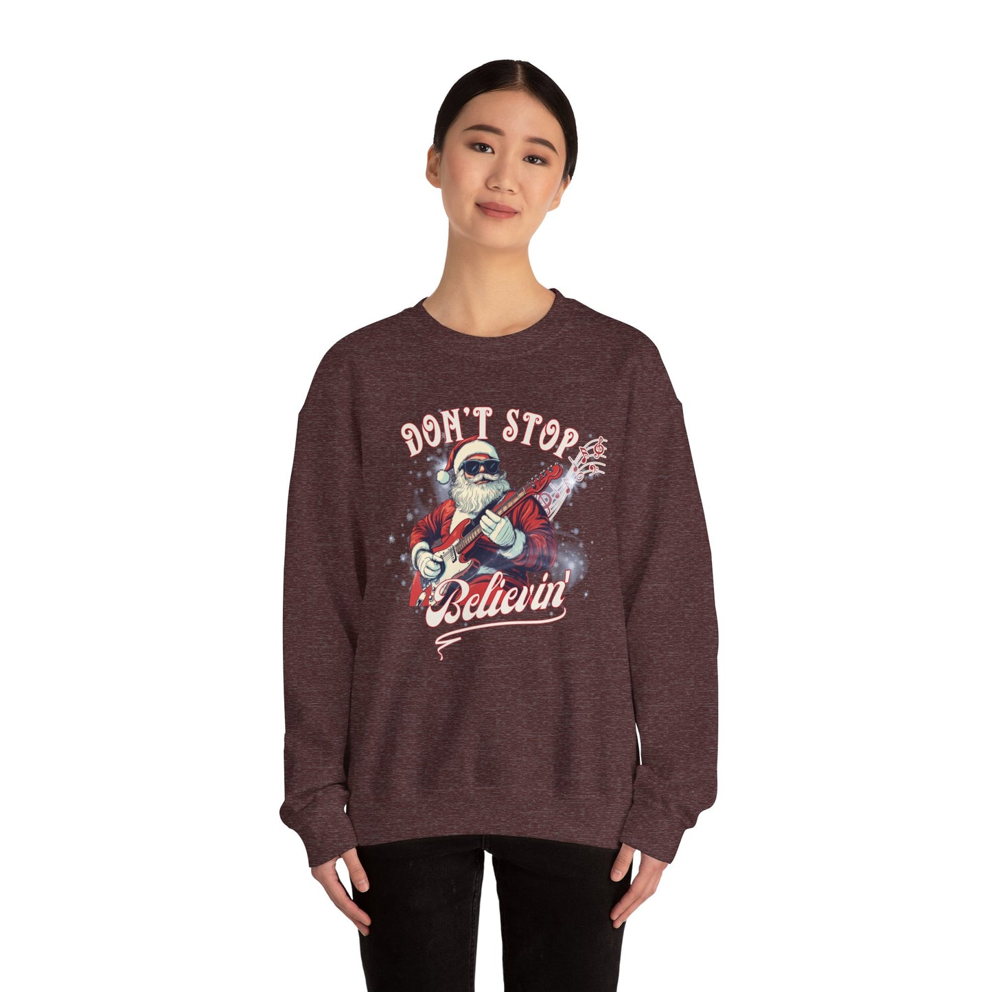 Don't Stop Believin Rock N Roll Santa Clause Christmas Sweatshirt