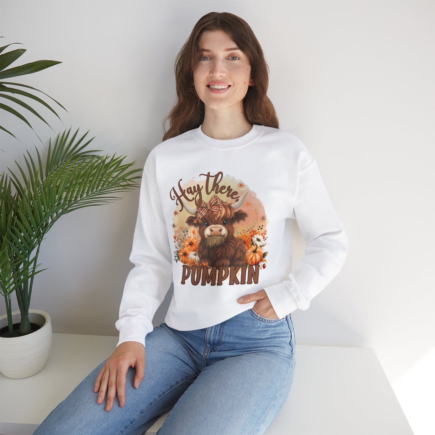 Hay There Highland Cow Pumpkin Thanksgiving Fall Autumn Sweatshirt