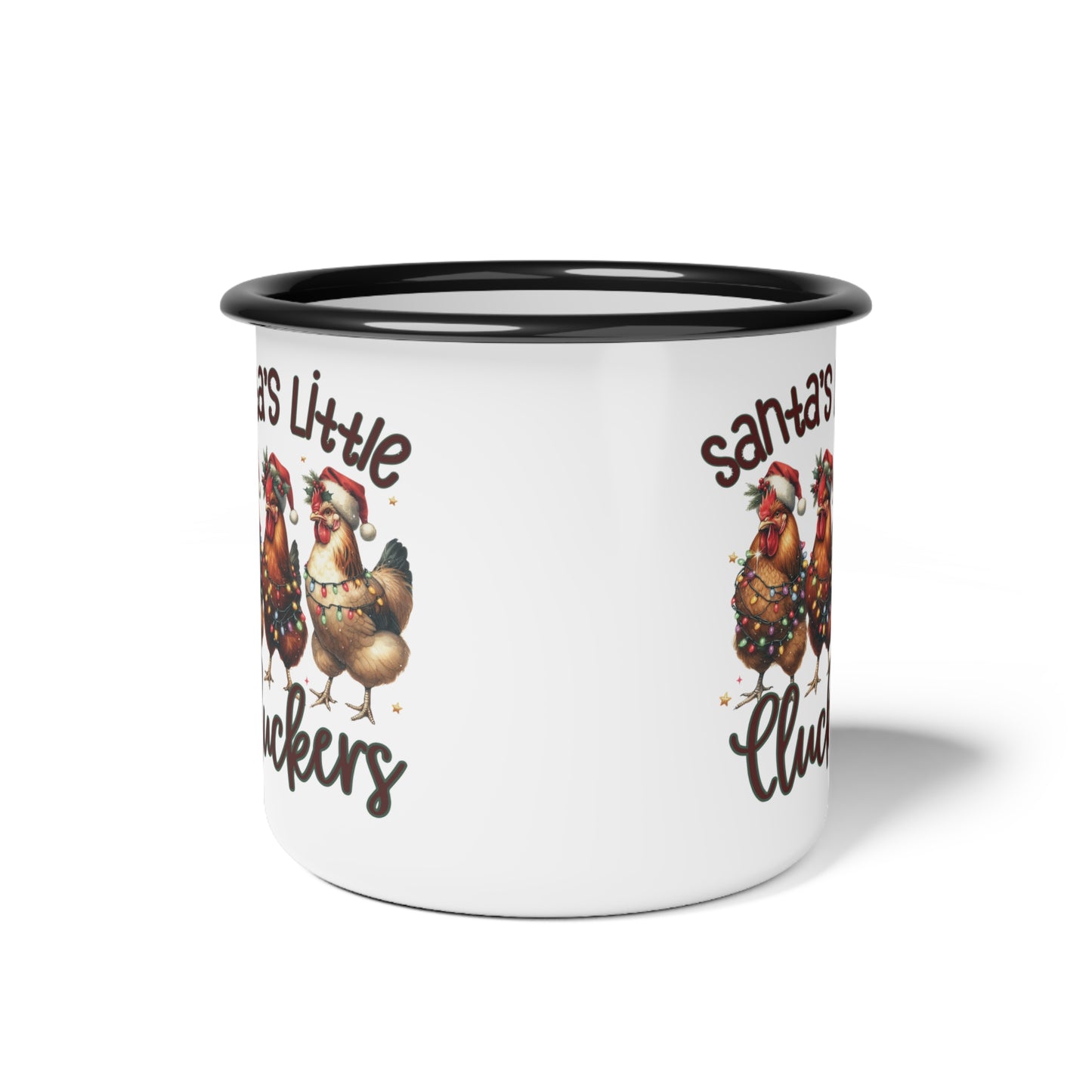 Santa's Little Cluckers -Enamel Camp Cup