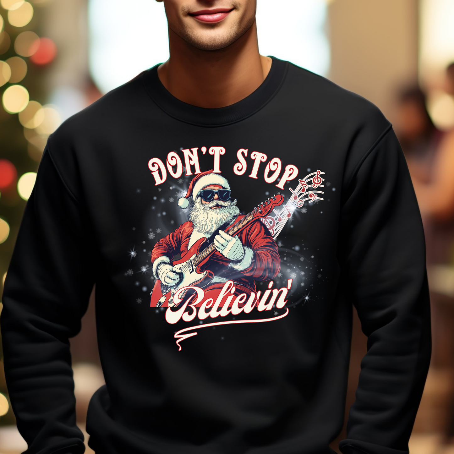 Don't Stop Believin Rock N Roll Santa Clause Christmas Sweatshirt