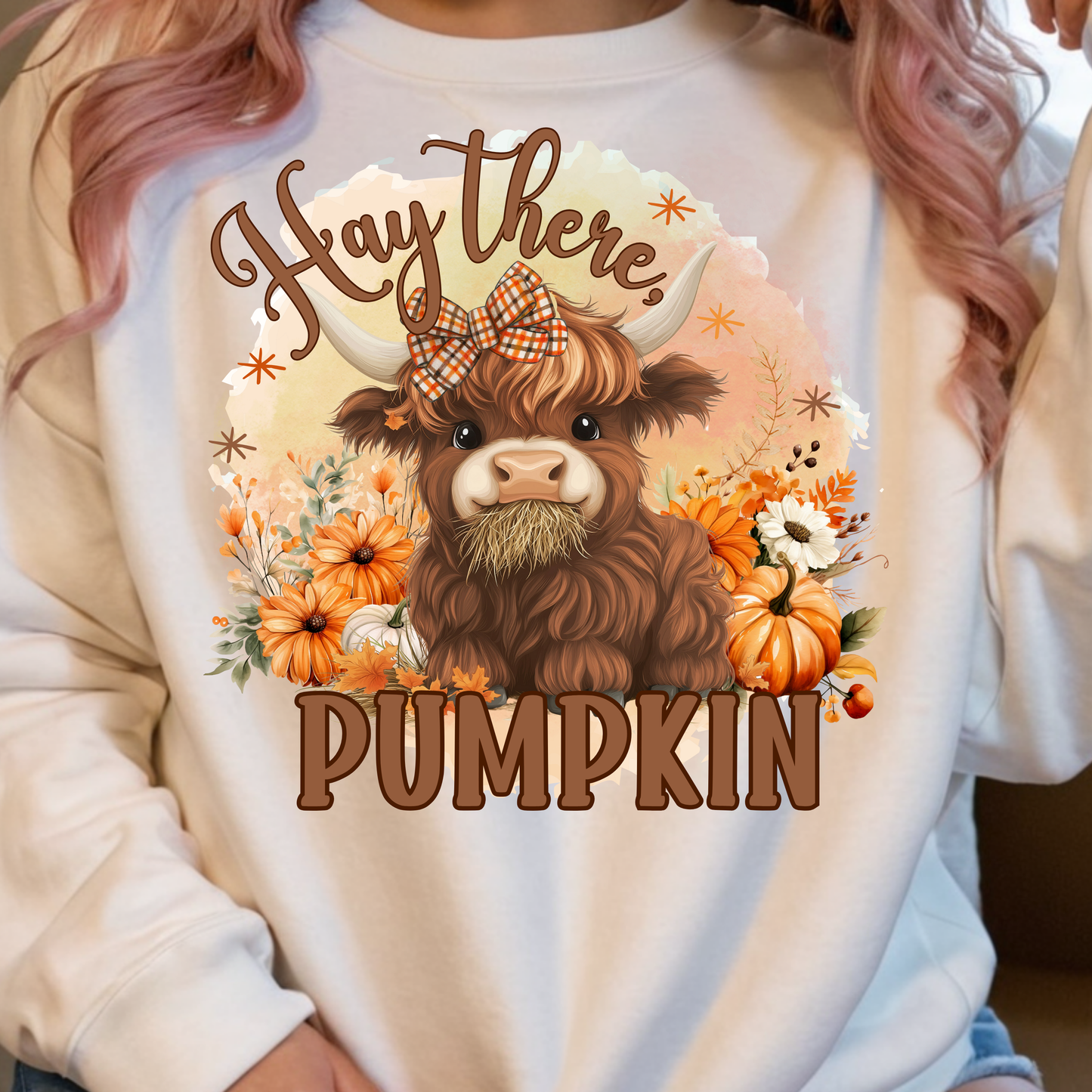 Hay There Highland Cow Pumpkin Thanksgiving Fall Autumn Sweatshirt