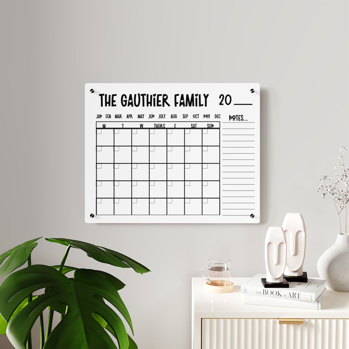 Personalized Erasable Calendar, Decorative Acrylic