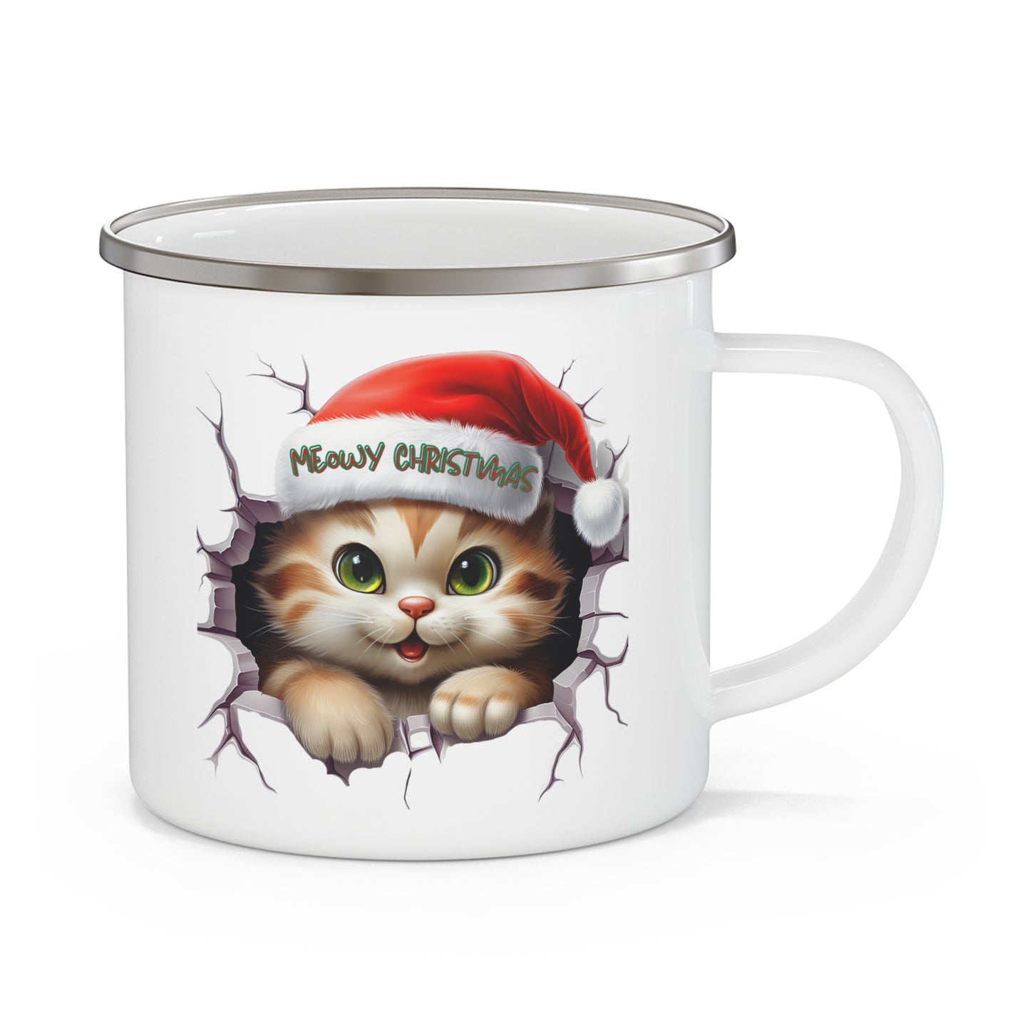 Meowy Christmas Kitty Kat -Enamel Camping Mug