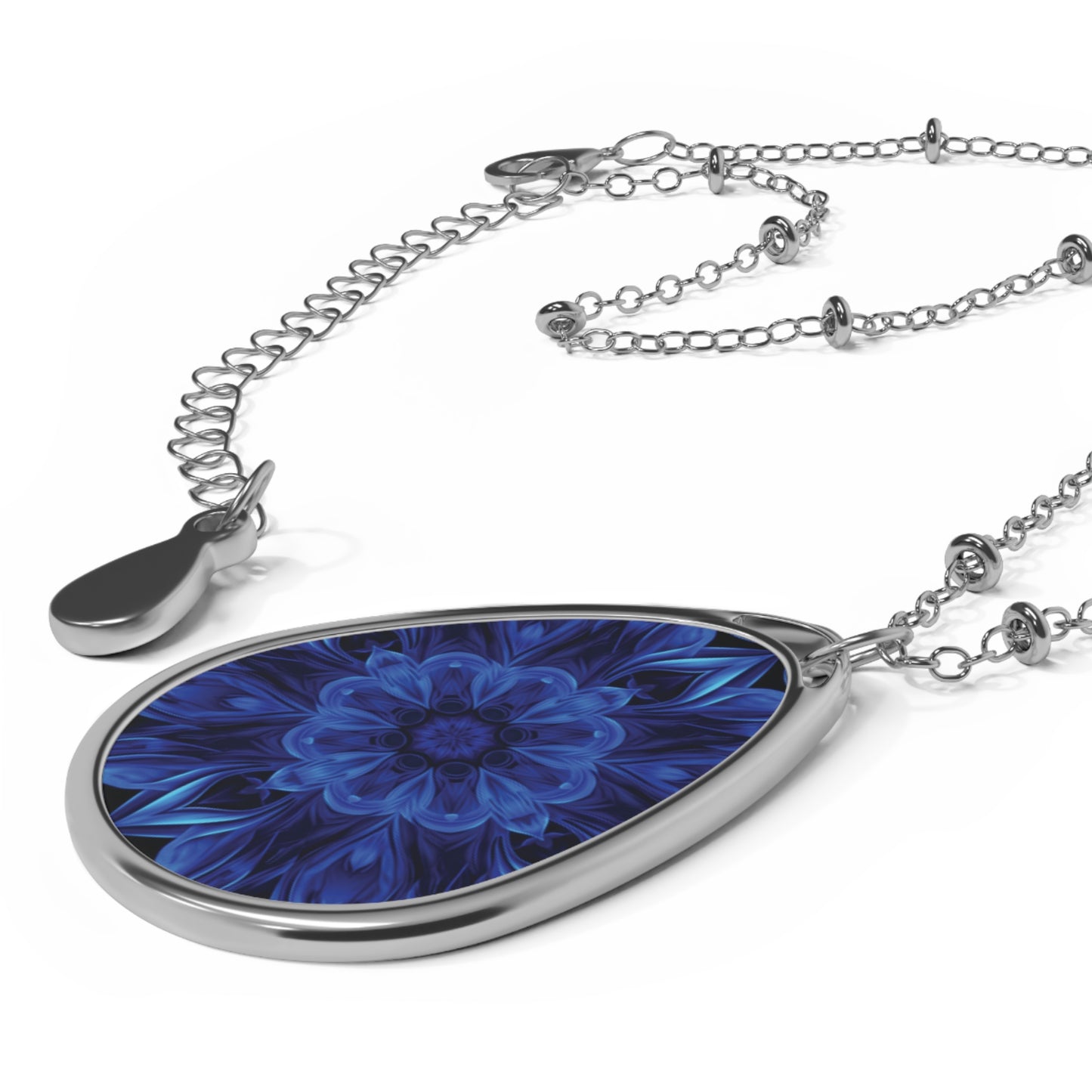 Blue Startburst Pattern -Oval Necklace