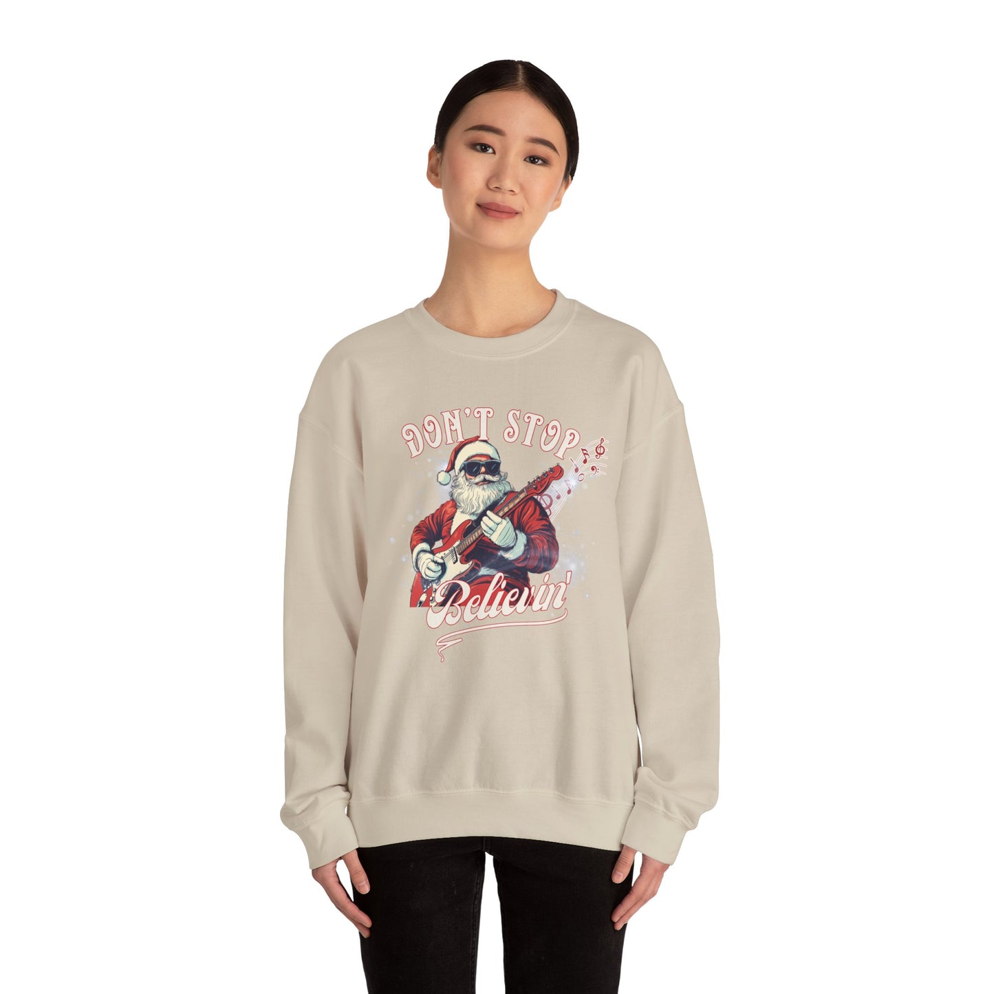 Don't Stop Believin Rock N Roll Santa Clause Christmas Sweatshirt