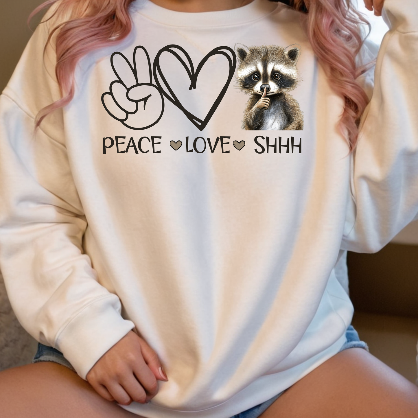 Peace Love and Shhh Raccoon Digital Download, Sublimation, Digital Design